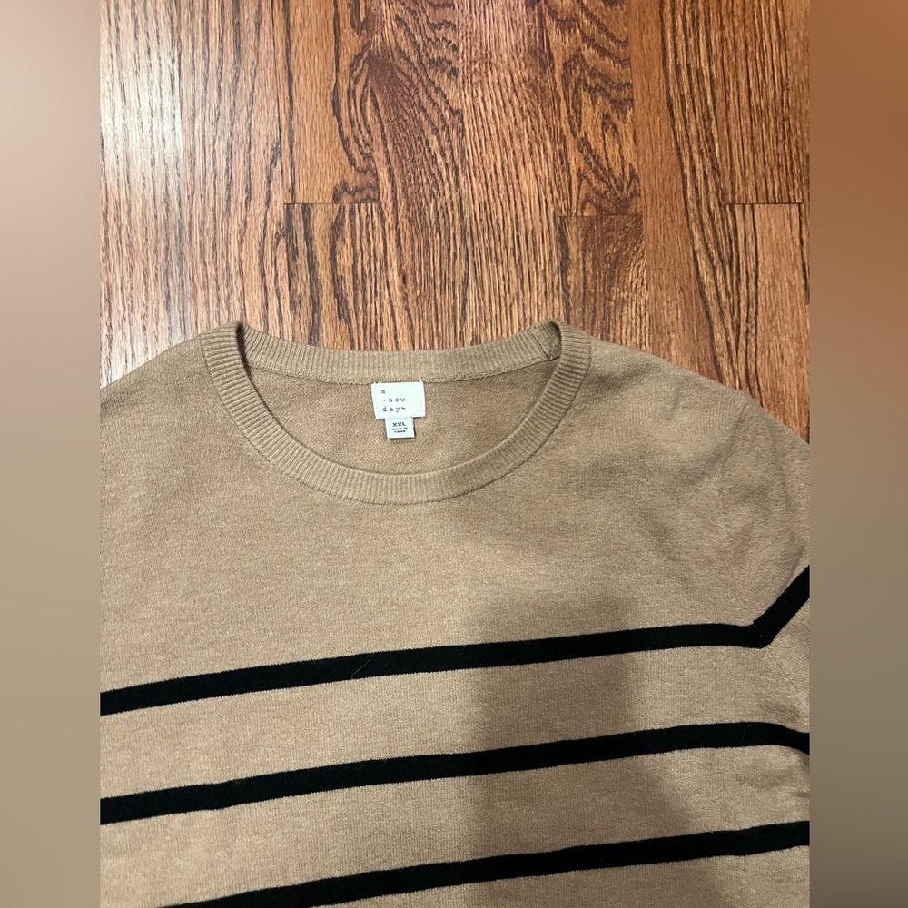 a new day Tan and Black Crew Neck Sweater Classic Stripes